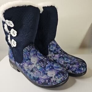 Alegria‎ Women's Navy Blue Nanook Winter Garden Faux Fur Lined Boots Size 41